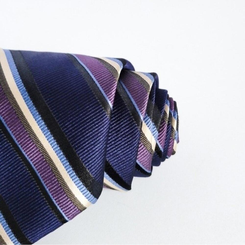 NEW Altea Silk Tie Italian Diagnol Striped Navy Blue Purple Brown Mens - Picture 2 of 9